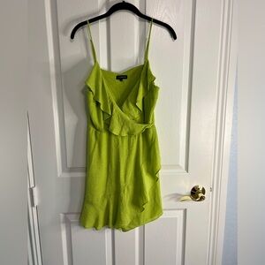 1. State Green Romper Adjustable Straps Ruffle Neckline Mini Length Large